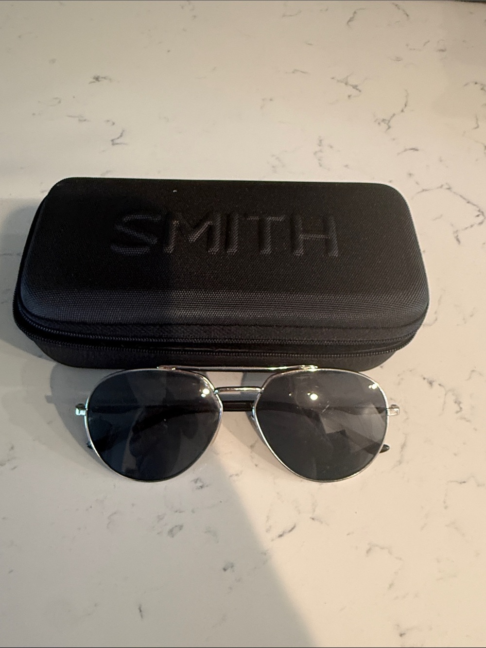 SMITH Men’s Aviator Sunglasses - Silver Frame with Dark Lenses